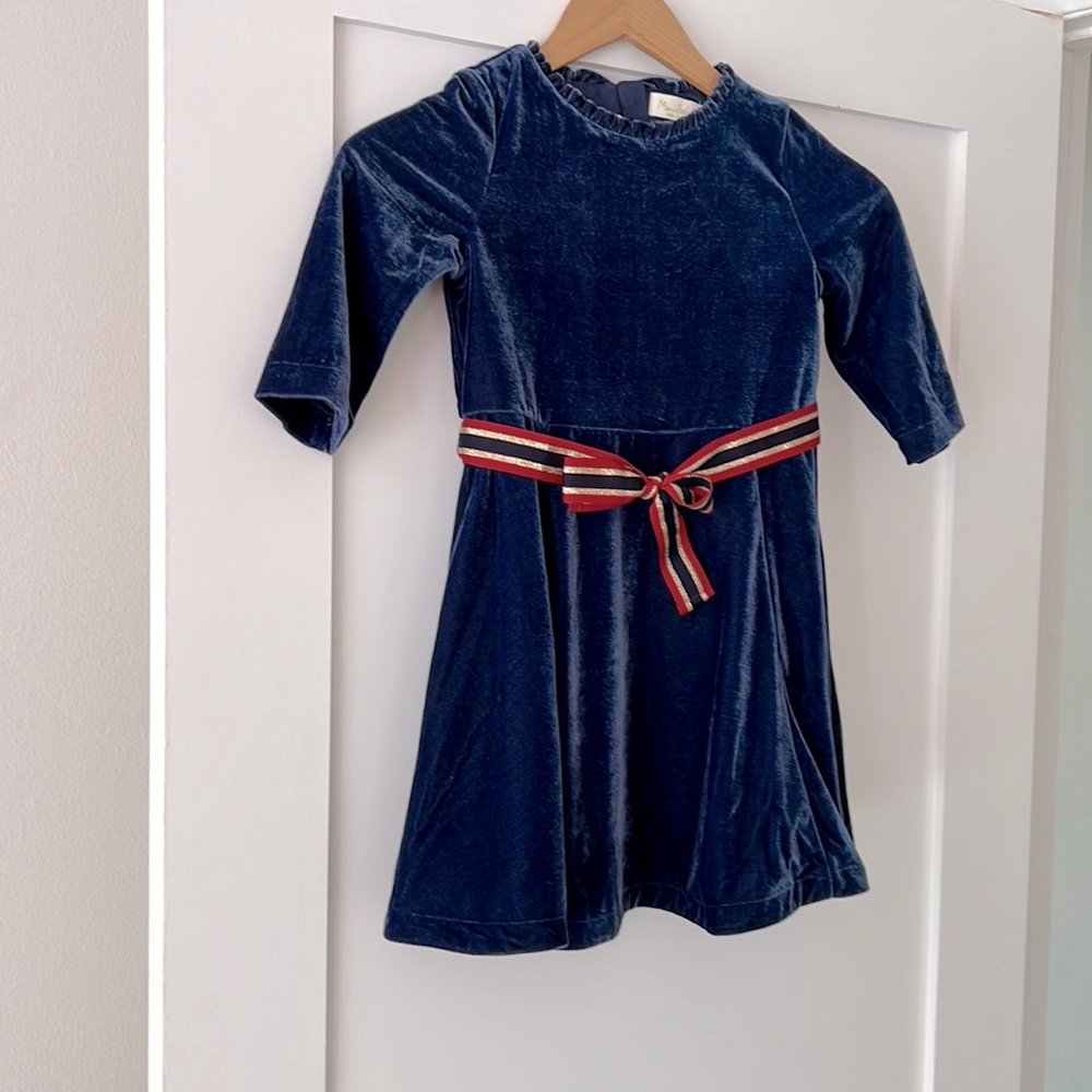 Mini Boden Navy Blue Velvet Girls Dress Size 5-6y, Worn Once